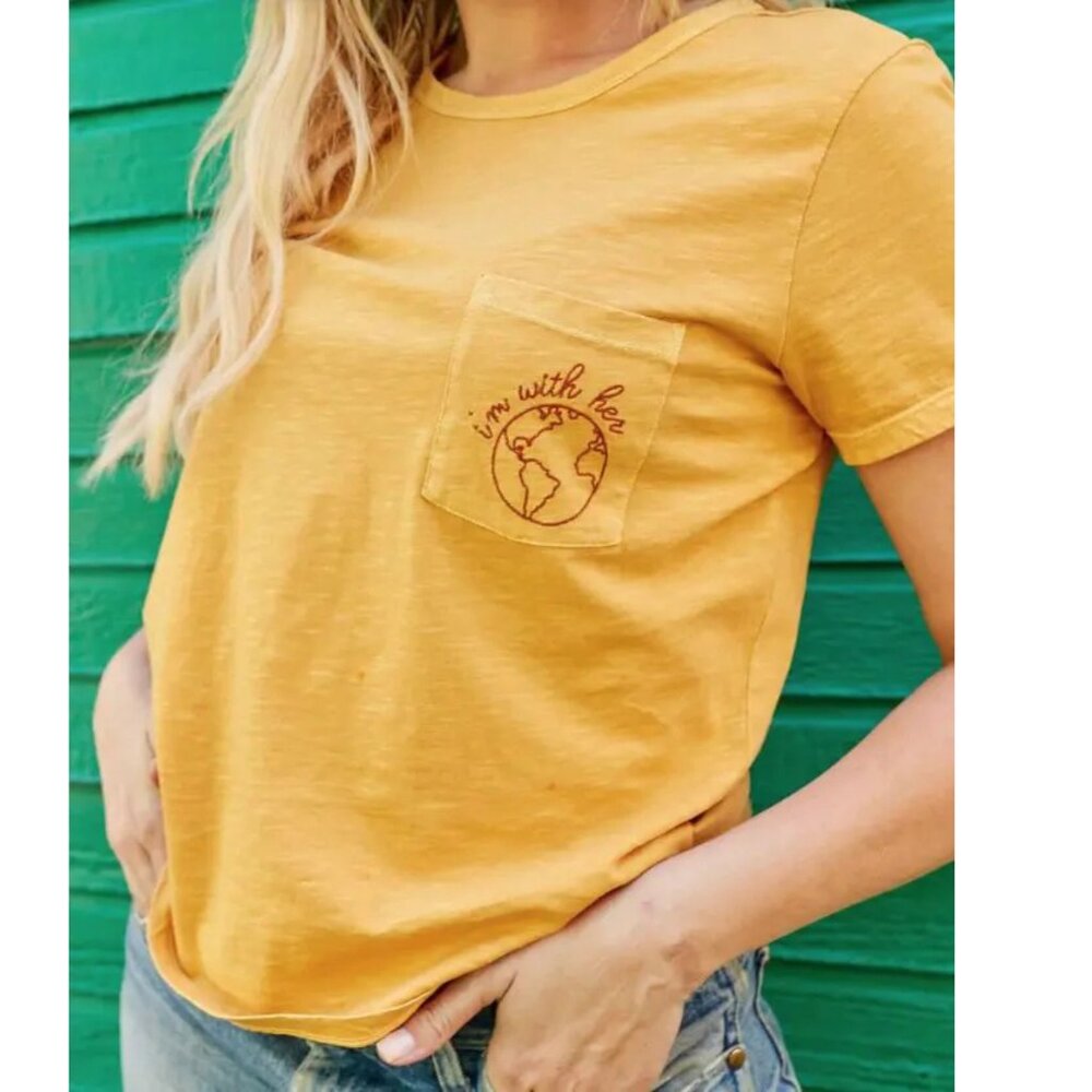 Toad&Co Organic Cotton "I’m With Her" Earth Yellow Embroidered Short Sleeve Tee